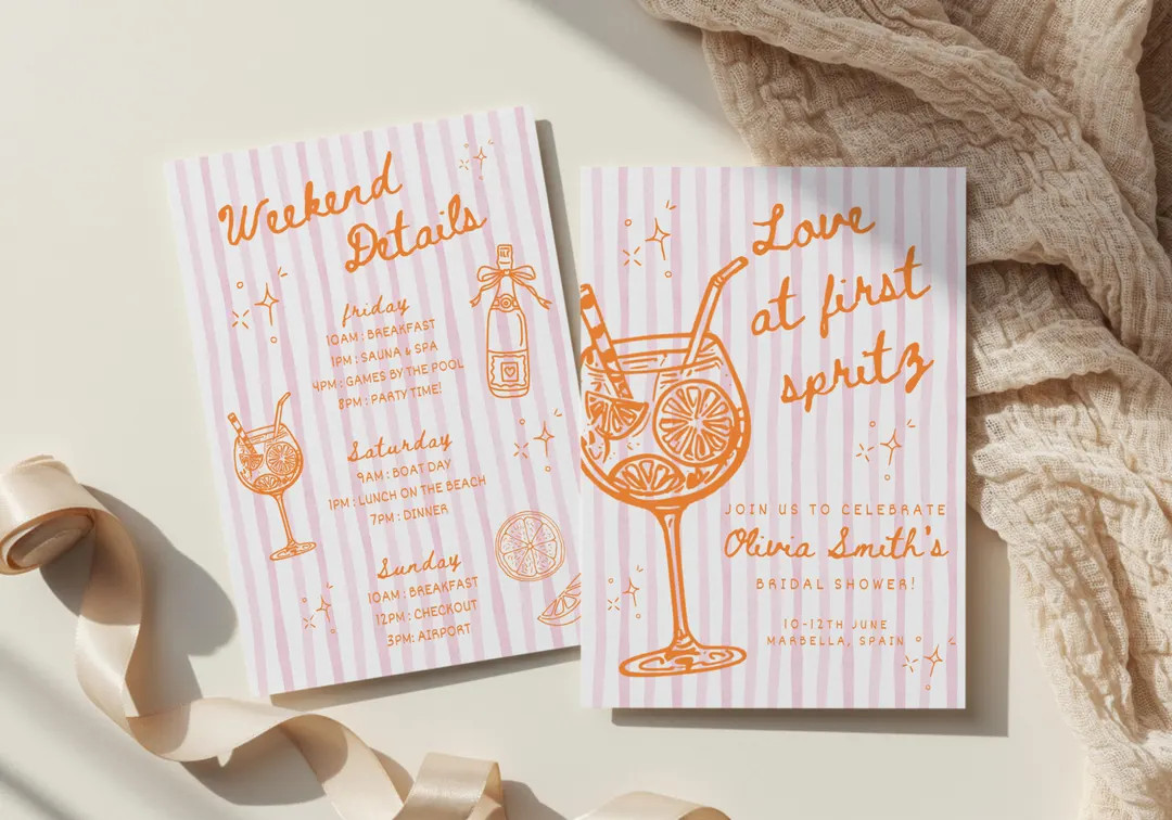 Love at First Spritz Bachelorette Invitation Itinerary, Aperol Spritz Hen Do, Hand Drawn Citrus C... | Etsy (US)