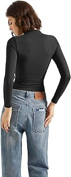 SUUKSESS Women Double Lined Mock Turtle Neck Long Sleeve T Shirt Fitted Y2k Crop Top | Amazon (US)