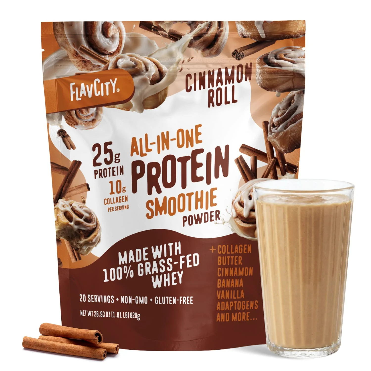 Cinnamon Roll Protein Smoothie Powder | FlavCity | FlavCity
