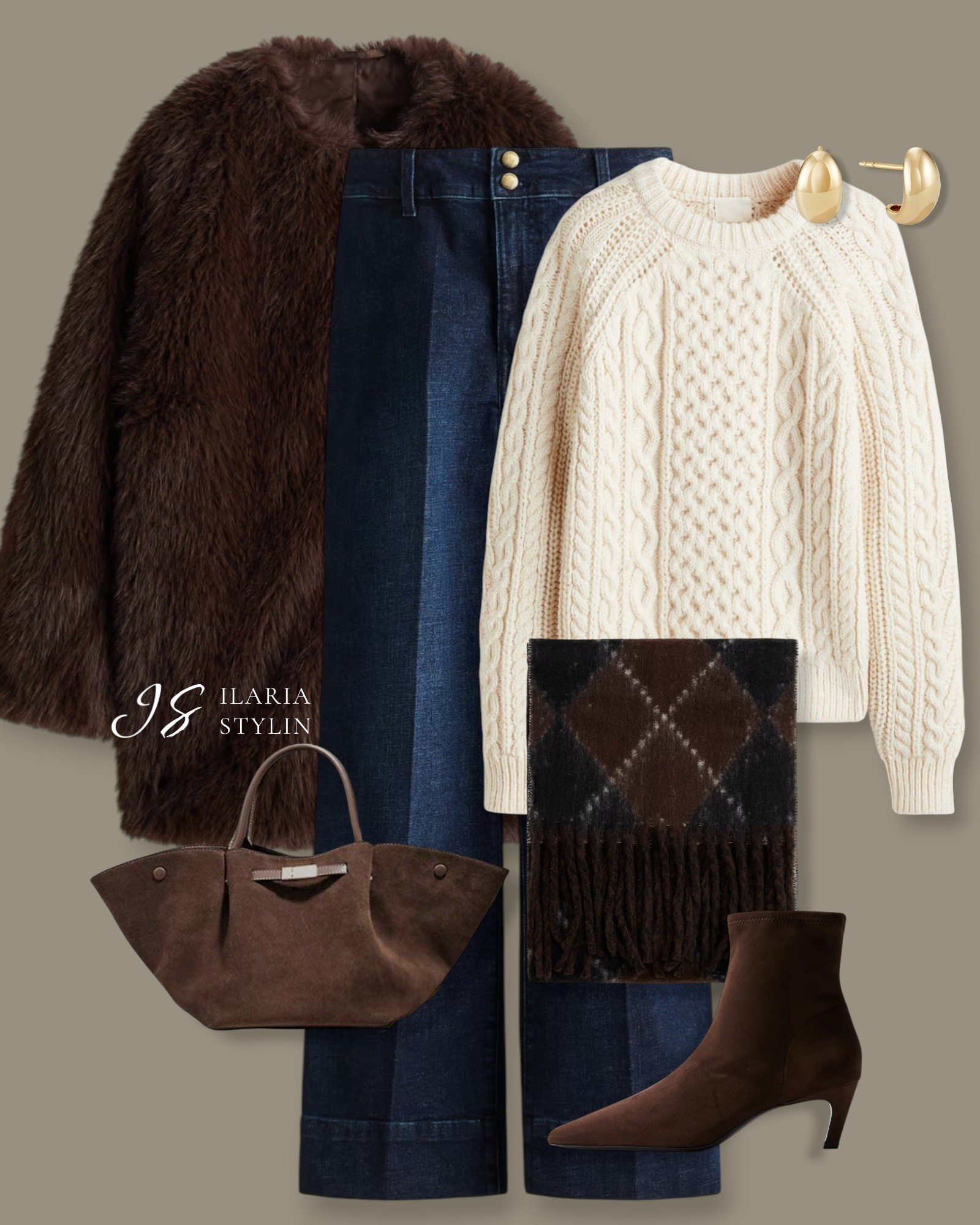 OUTFIT IDEAS: BROWN & BLUE 🤎💙winter outfit, brown coat, fluffy coat, cream sweater, cable-knit sweater, dark blue jeans, wide high jeans, jacquard scarf, brown scarf, scarf with fringe, dark brown boots, suede boots, sock boots, heeled boots, dark brown bag, suede bag, tote bag, casual chic outfit

#LTKootd #LTKSeasonal #LTKFindsUnder100