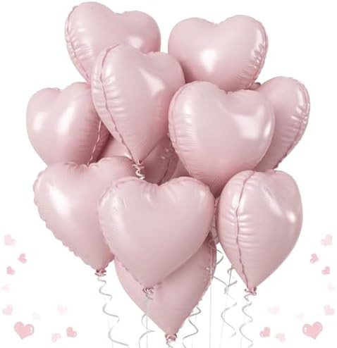 Baby Pink Heart Balloons, 18 Inch, 12Pcs Large Pearl Mylar, Pastel Helium Foil for Boho Girls Wom... | Amazon (US)