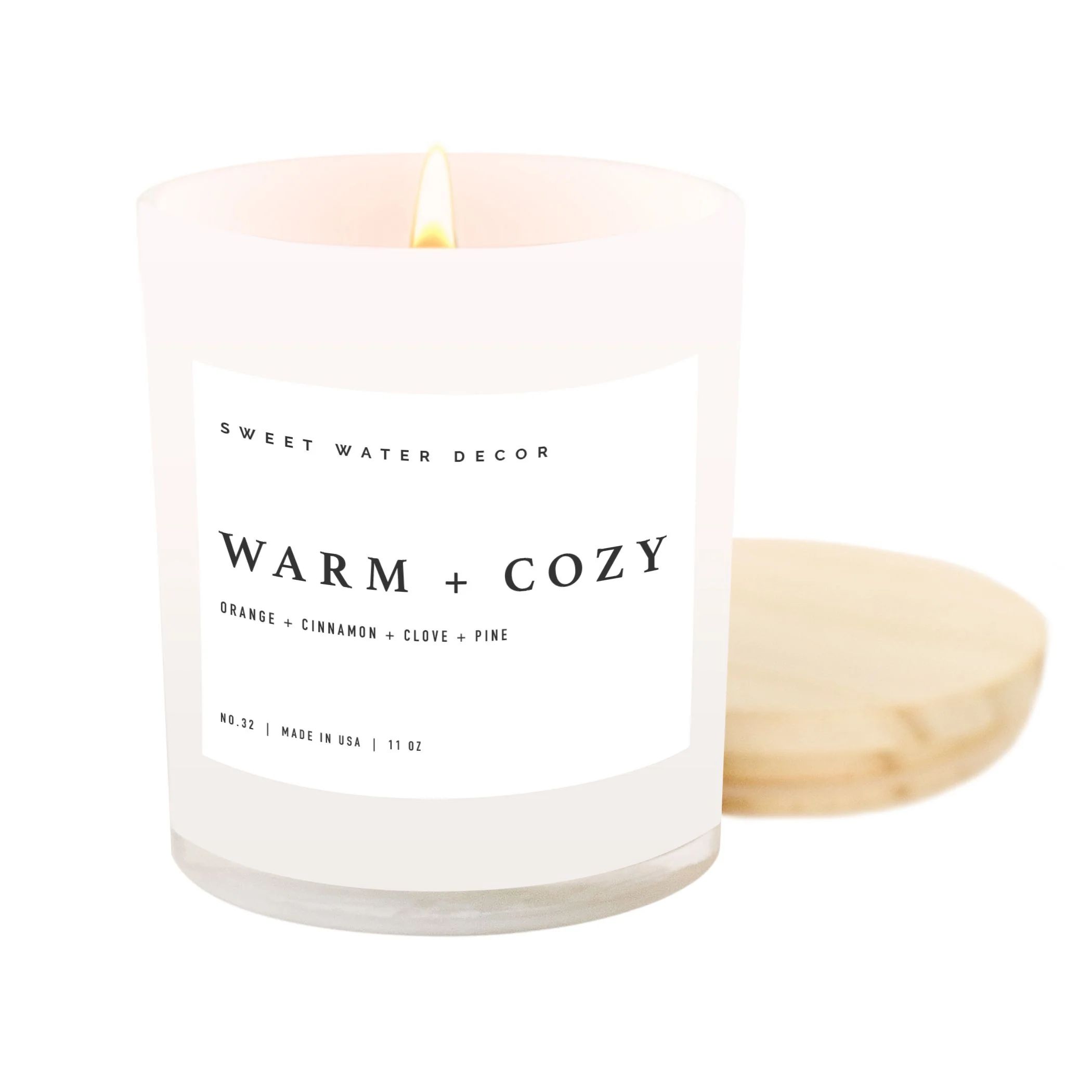 Warm and Cozy Soy Candle - White Jar - 11 oz | Sweet Water Decor, LLC