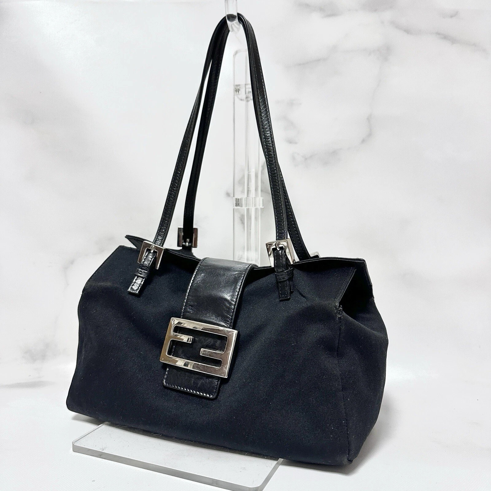 FENDI Mamma Baguette Handbag Black Polyester Authentic | eBay US