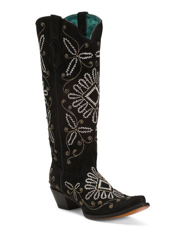 Leather Luminescent Embroidery Tall Top Western Boots For Women, Leather/Suede | TJ Maxx