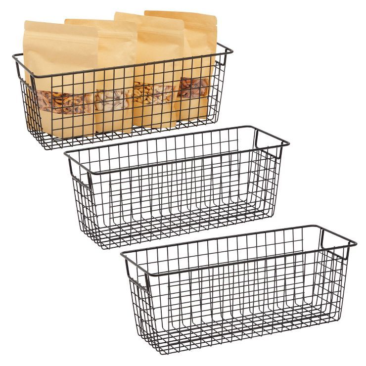 Farmlyn Creek 3 Pack Metal Wire Storage Baskets for Shelves, Pantry, Closet, Long Narrow Organize... | Target