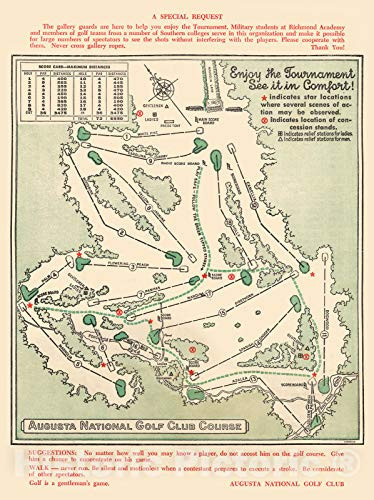 Historic Map - Augusta National Golf Club Course, 1954 - Unframed Vintage Wall Art 44in x 60in | Amazon (US)