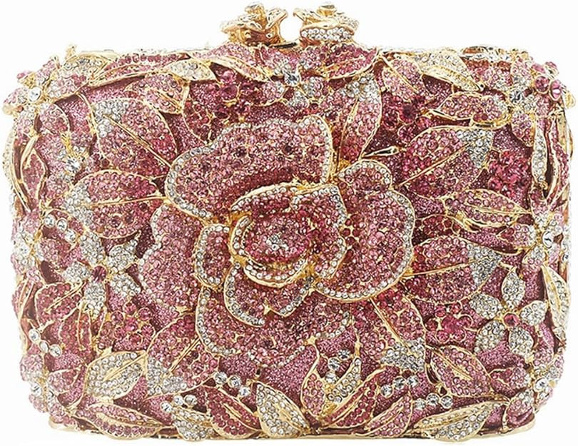 DJBM Vintage Women Floral Rhinestone Crystal Purse Rose Evening Clutch Diamond Evening Bags for P... | Amazon (US)