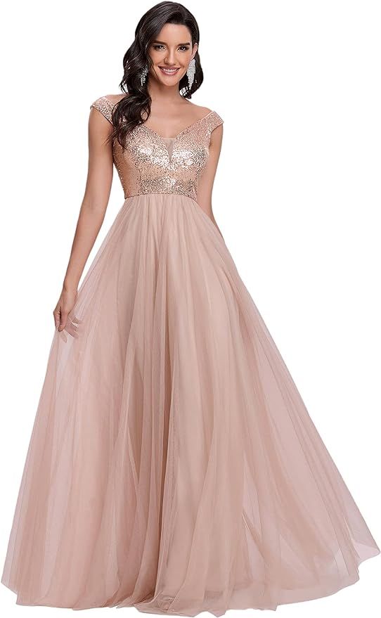 Ever-Pretty Womens V Neck Sequin Tulle A Line Evening Formal Dress 0277 | Amazon (US)