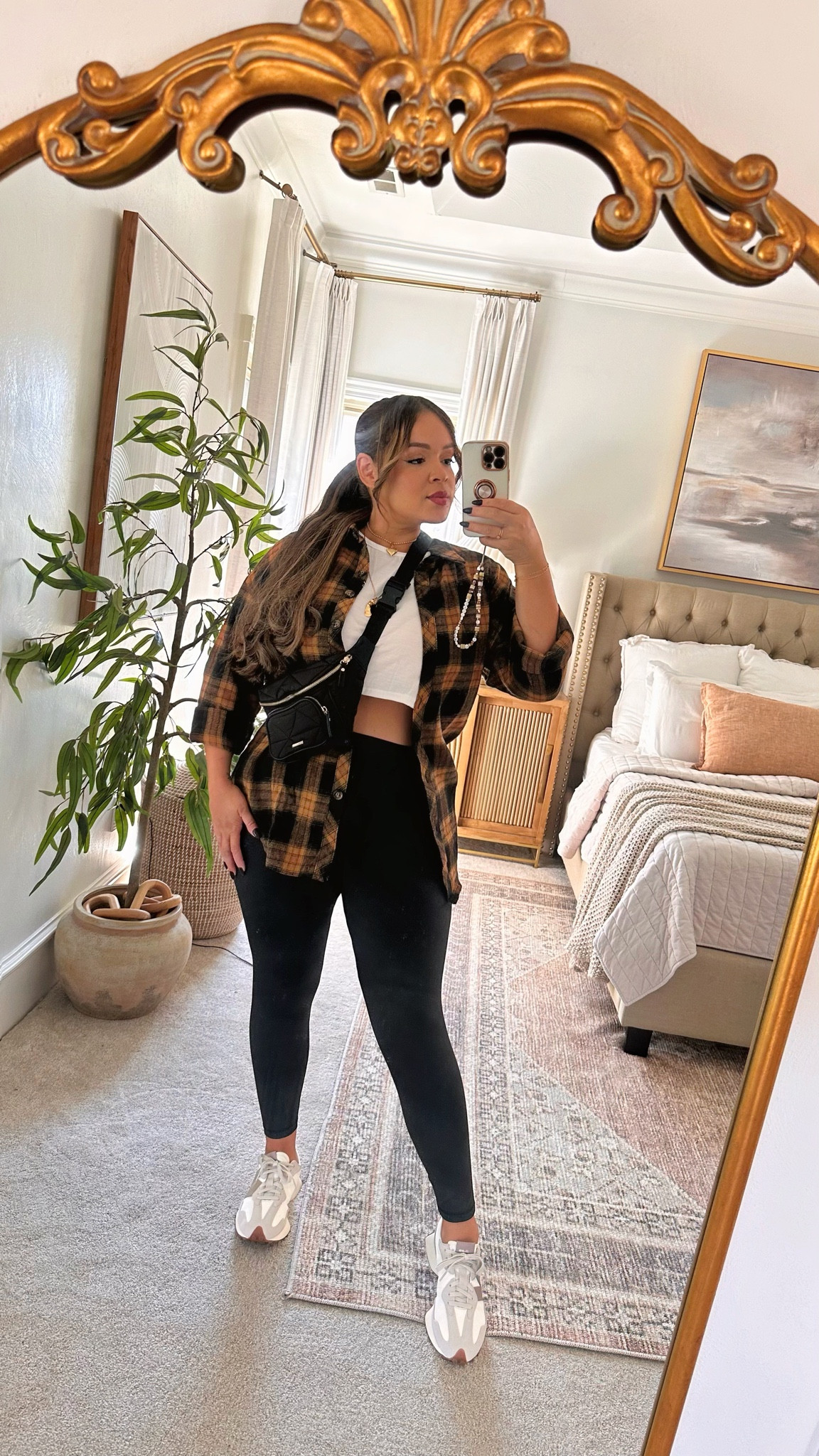 Classic Mom uniform 😜

New balance neutral sneaker// faux leather leggings // flannel oversized button down shirt // bum bag// belt bag// Fanny pack // cropped white tee 

#LTKstyletip #LTKmidsize #LTKfitness