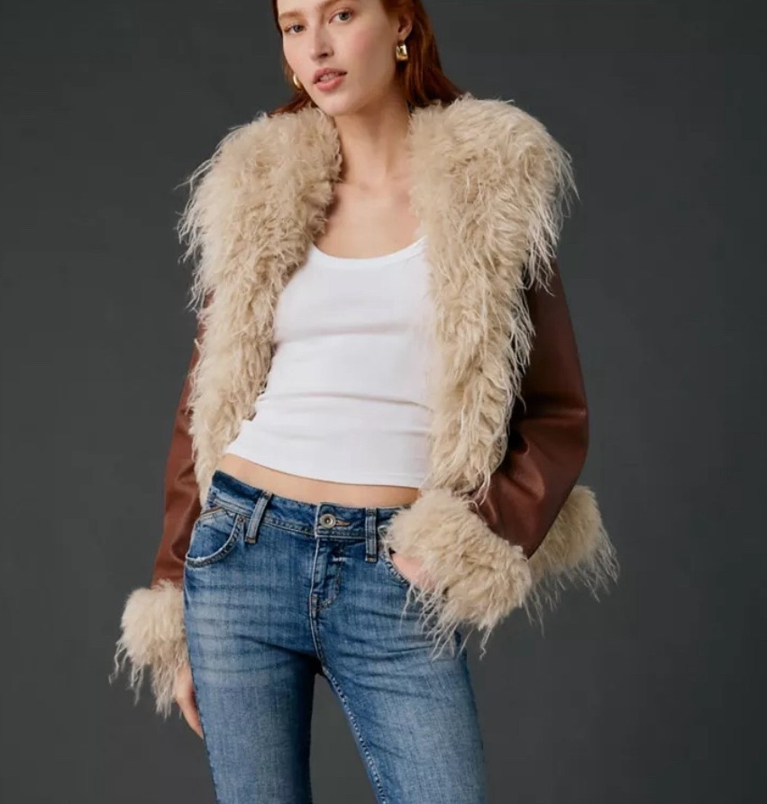 Kimchi Blue Tiffany Faux Leather + Faux Fur Trim Jacket