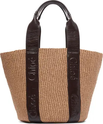 Chloé Woody Croc Embossed Leather Straw Basket Tote | Nordstrom | Nordstrom