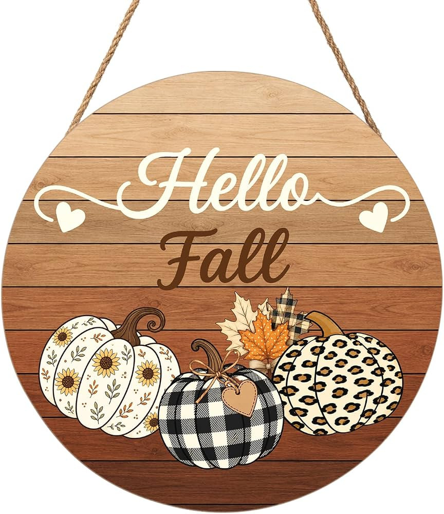 Harooni Hello Fall Pumpkin Sign Door Sign 12"x12" Autumn Thanksgiving Welcome Door Decorations Ha... | Amazon (US)