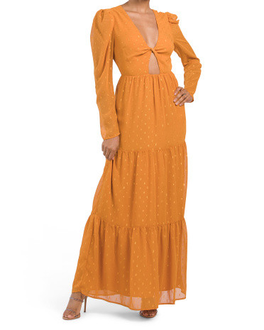 Indigo Long Sleeve Tiered Maxi Dress With Cut Out | Marshalls