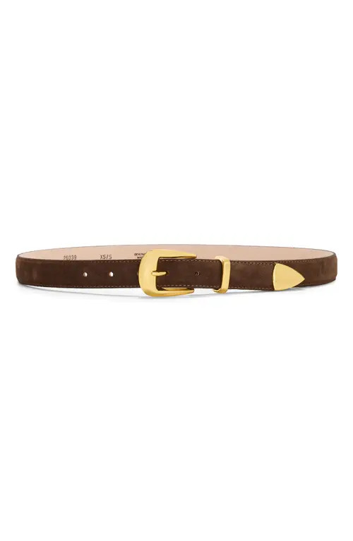 AUREUM No. 16 Crocodile Texture Leather Belt in Chocolate Suede/gold at Nordstrom, Size Medium/large | Nordstrom
