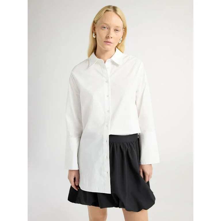 Scoop Women's Oversized Cotton Poplin Blouse with Long Sleeves, Sizes XS-XXL | Walmart (US)