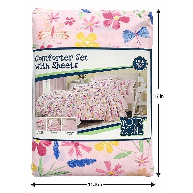 Your Zone 5 Piece Pink Wildflower Polyester Bedding Set for Girls, Twin | Walmart (US)