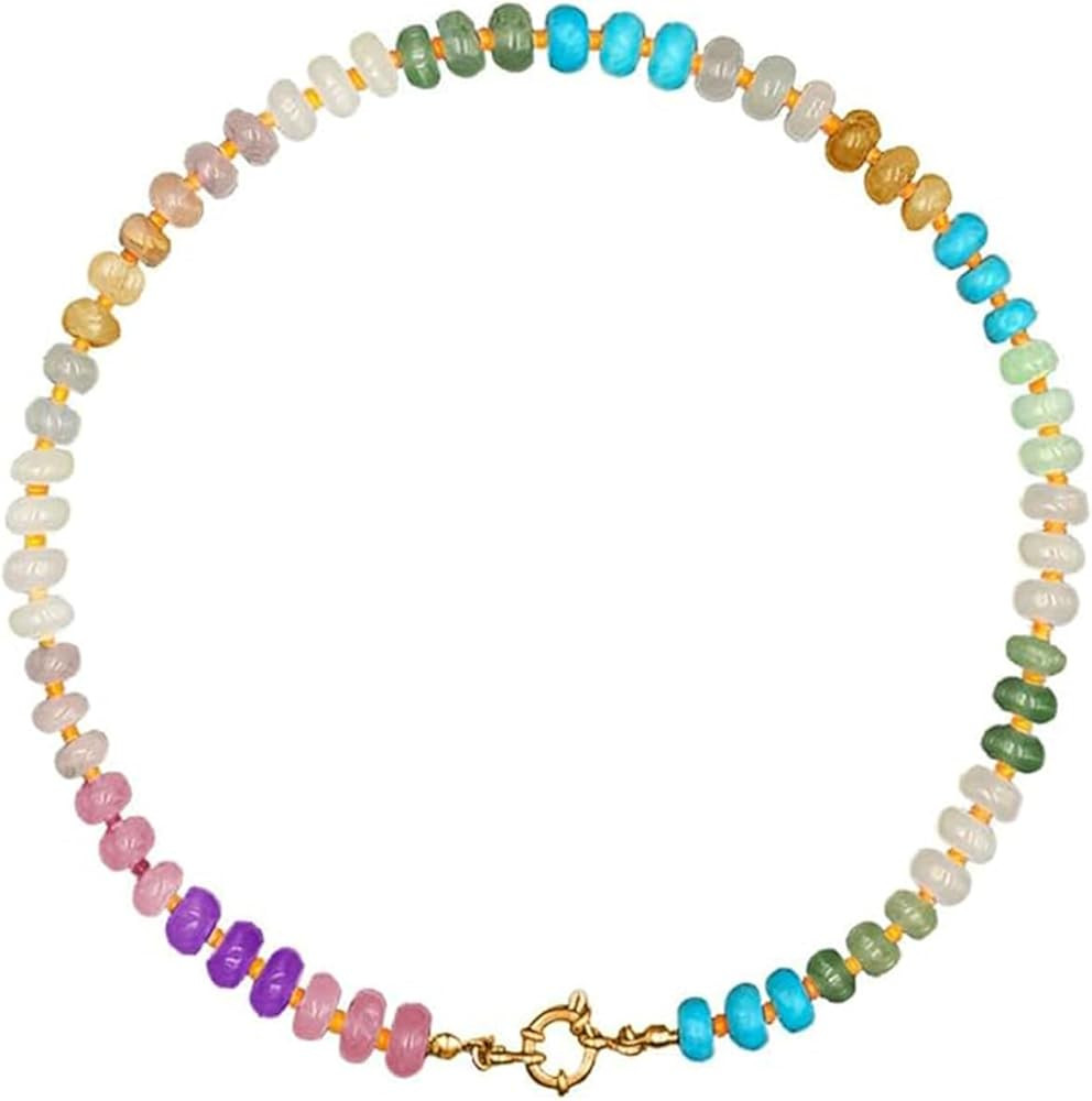 Atiptu Gemstone Beaded Necklace for Women Colorful Natural Stone Beads Choker Necklace Boho Rainb... | Amazon (US)