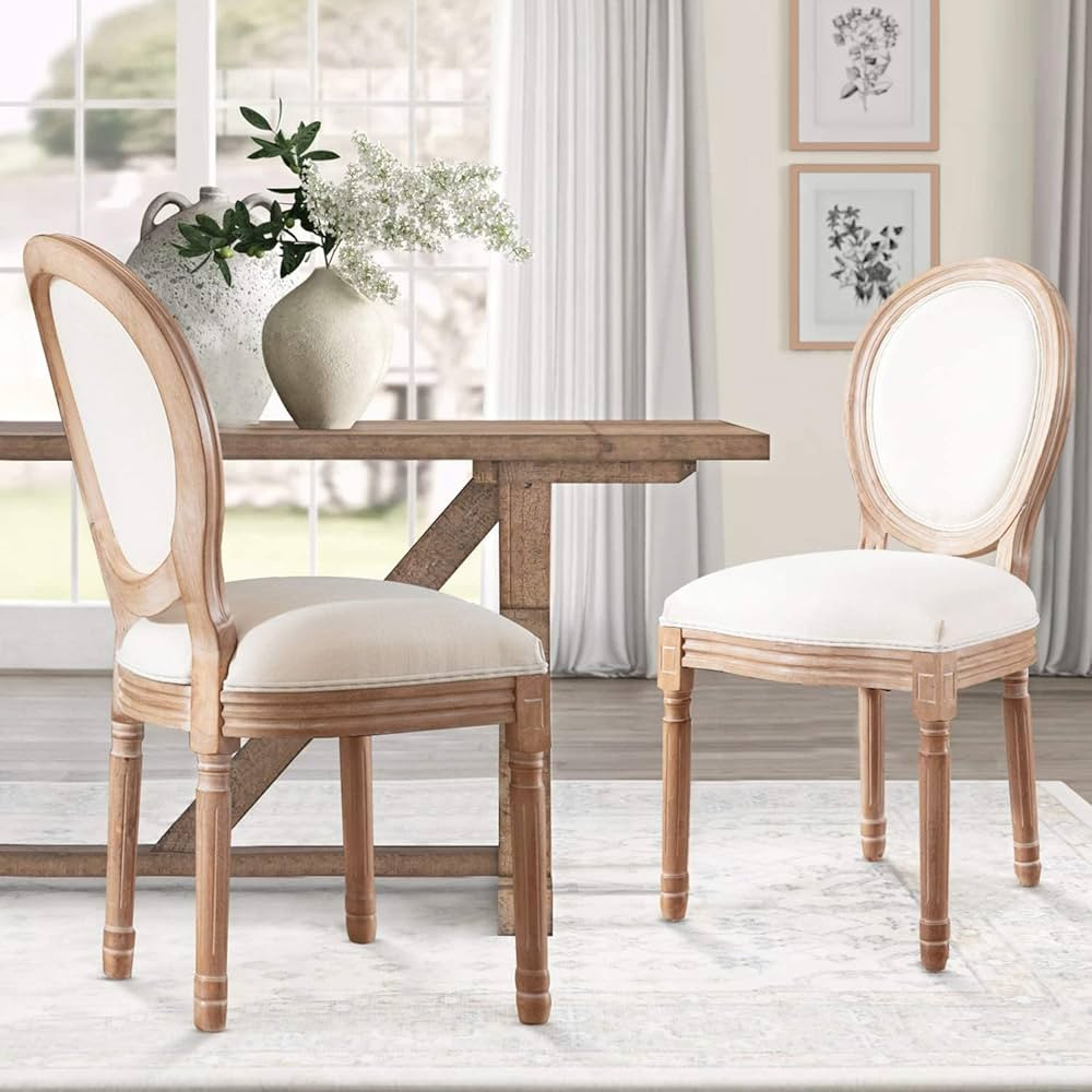 French Country Dining Chairs Set of 6, Farmhouse Fabric Dining Room Chairs with Round Back, Solid... | Amazon (CA)