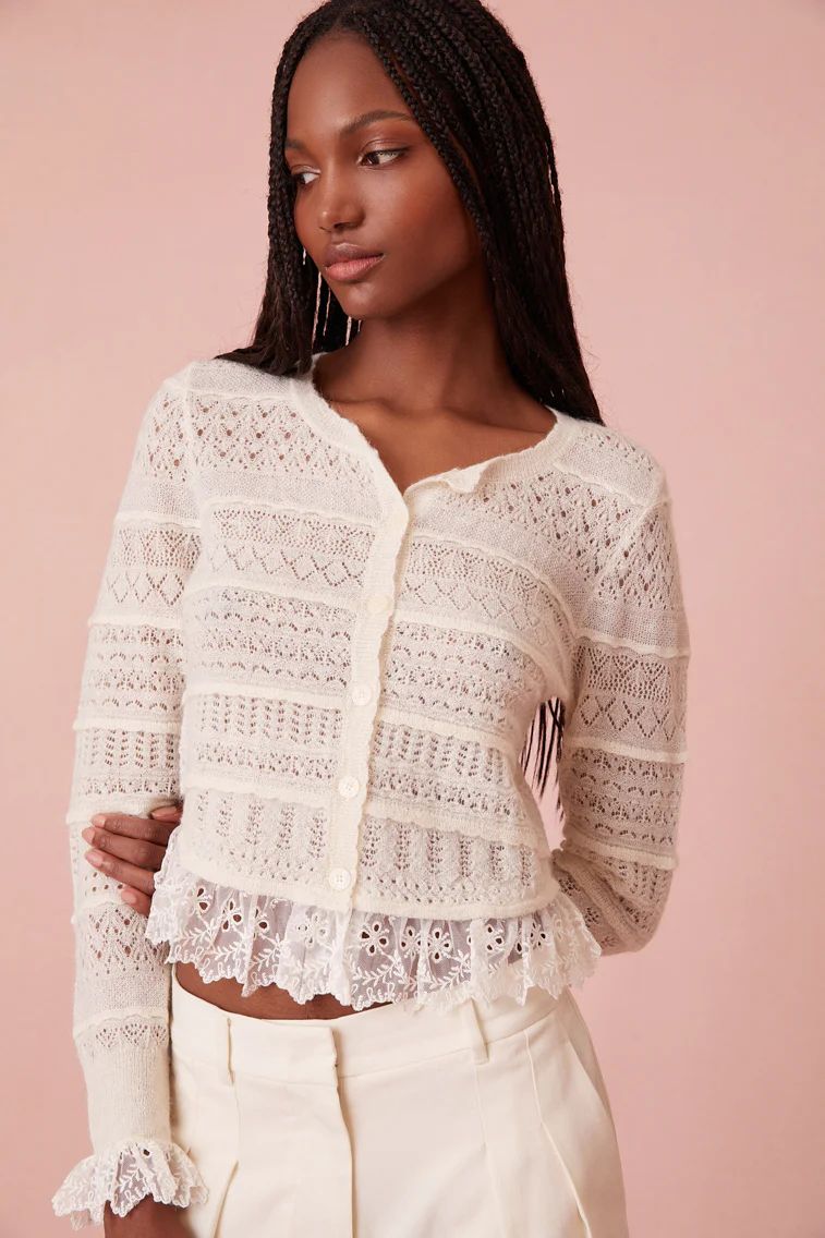 Norden Wool Embroidered Lace Cardigan | LOVESHACKFANCY