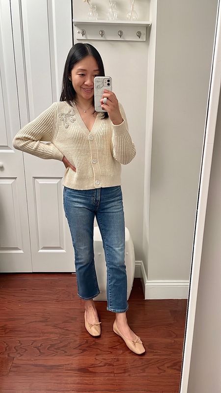 This is such a cute cardigan but the v-neck is too low cut for my preference. I am trying on size S petite for a relaxed fit.

Jeans in size 25 petite

#LTKsalealert #LTKSeasonal #LTKover40