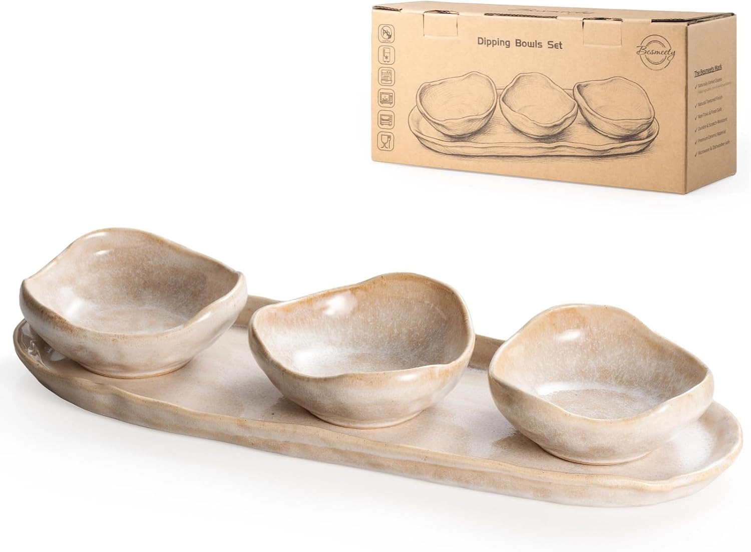 Besmeety Chip and Dip Serving Set of 4, Soy Sauce Dish with Serving Platter | Amazon (US)
