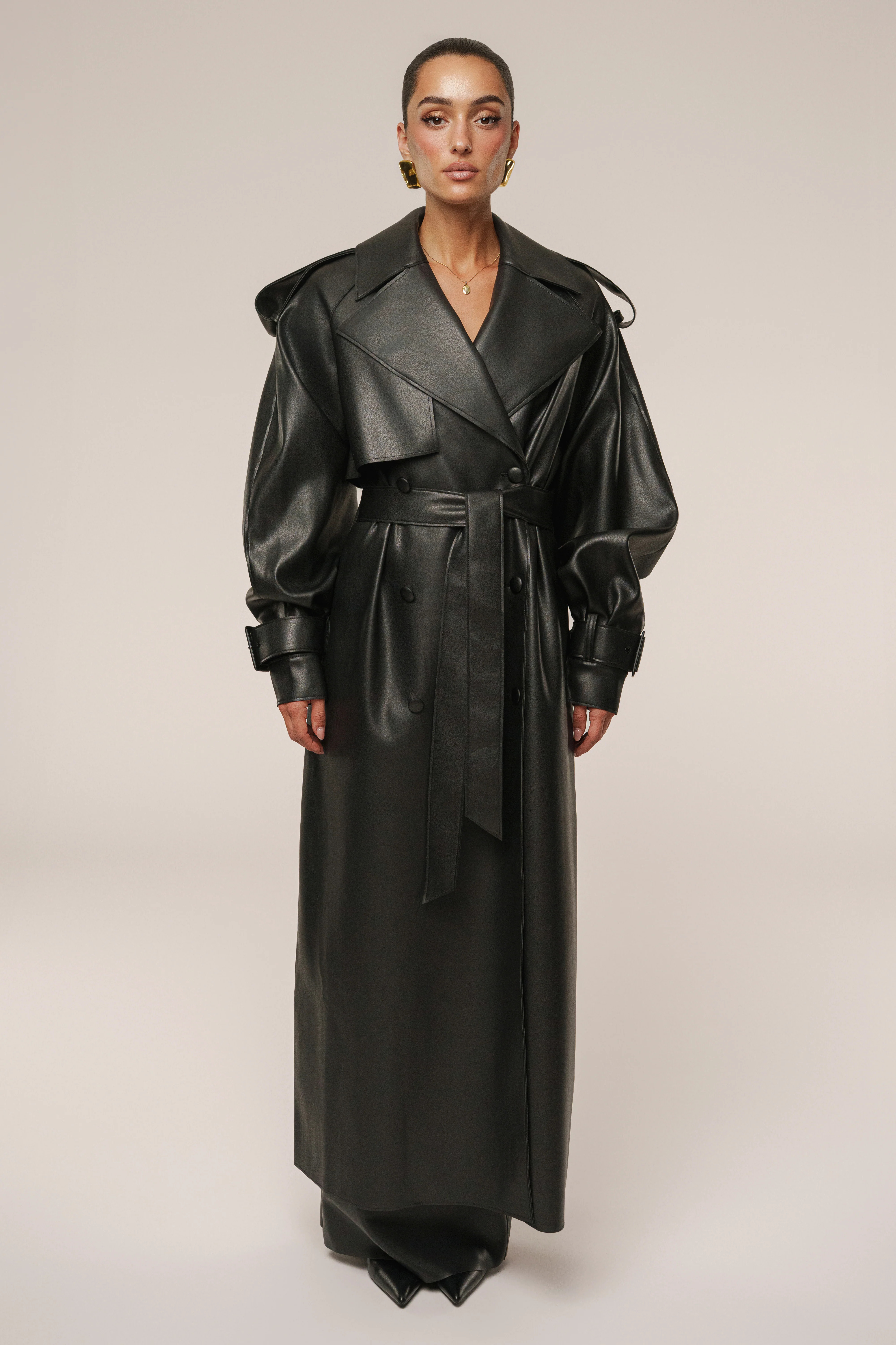 Black The Icon PU Leather Coat L/XL | JLUXLABEL