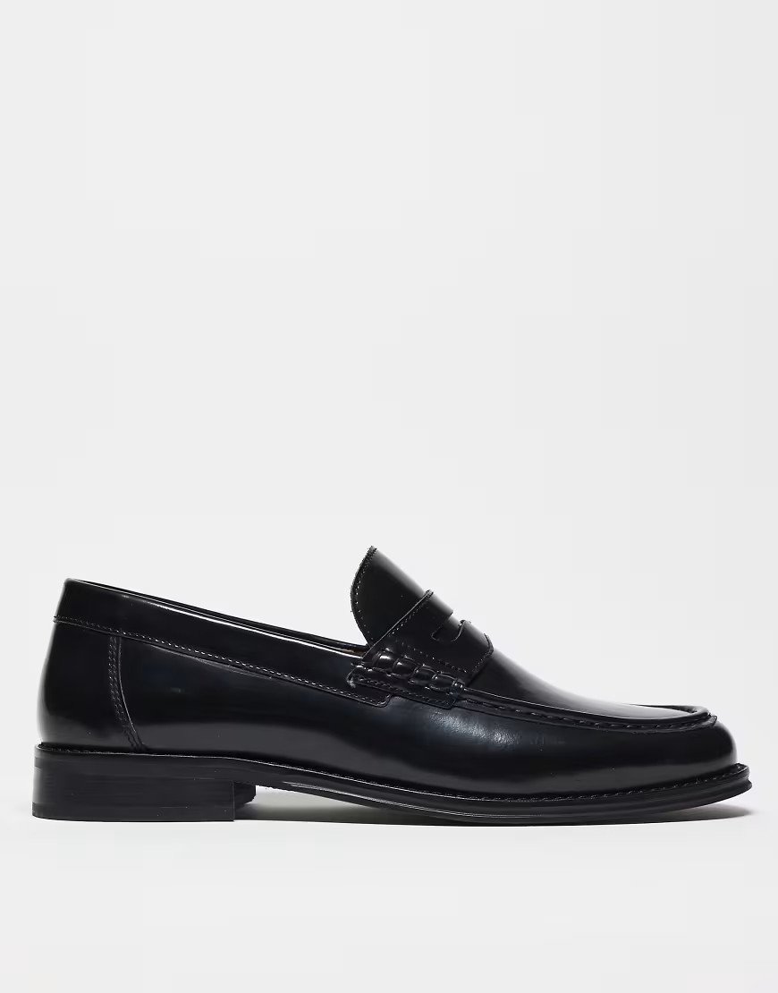 ASOS DESIGN penny loafers in black leather | ASOS (Global)