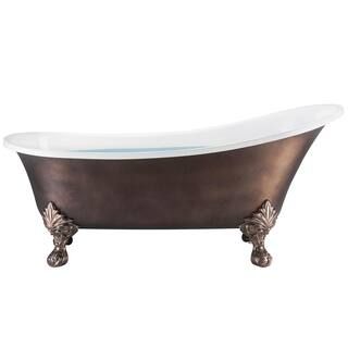 AKDY 60 in. Acrylic Double Slipper Clawfoot Non-Whirlpool Bathtub in Matte Antique Brass BT0311 | The Home Depot