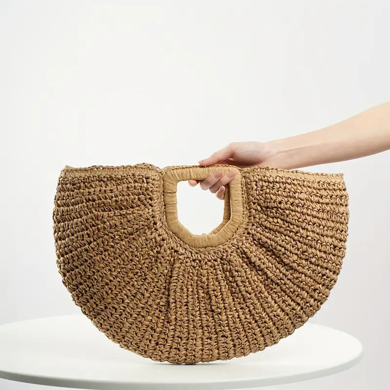Straw Woven Beach Bag Boho Style Clutch Bag Round Tote Bag - Temu | Temu Affiliate Program