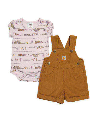Infant Boys Horse Print Bodysuit And Canvas Shortall Set | TJ Maxx