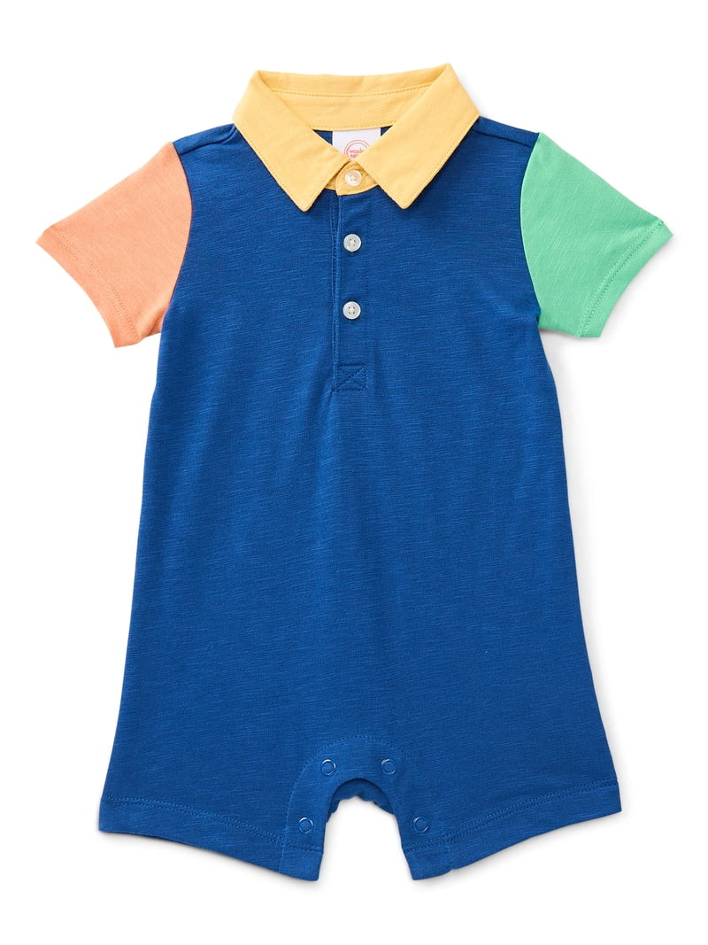 Wonder Nation Baby Boys' Polo Shortie Romper with Short Sleeves, Sizes 0/3M-24M | Walmart (US)