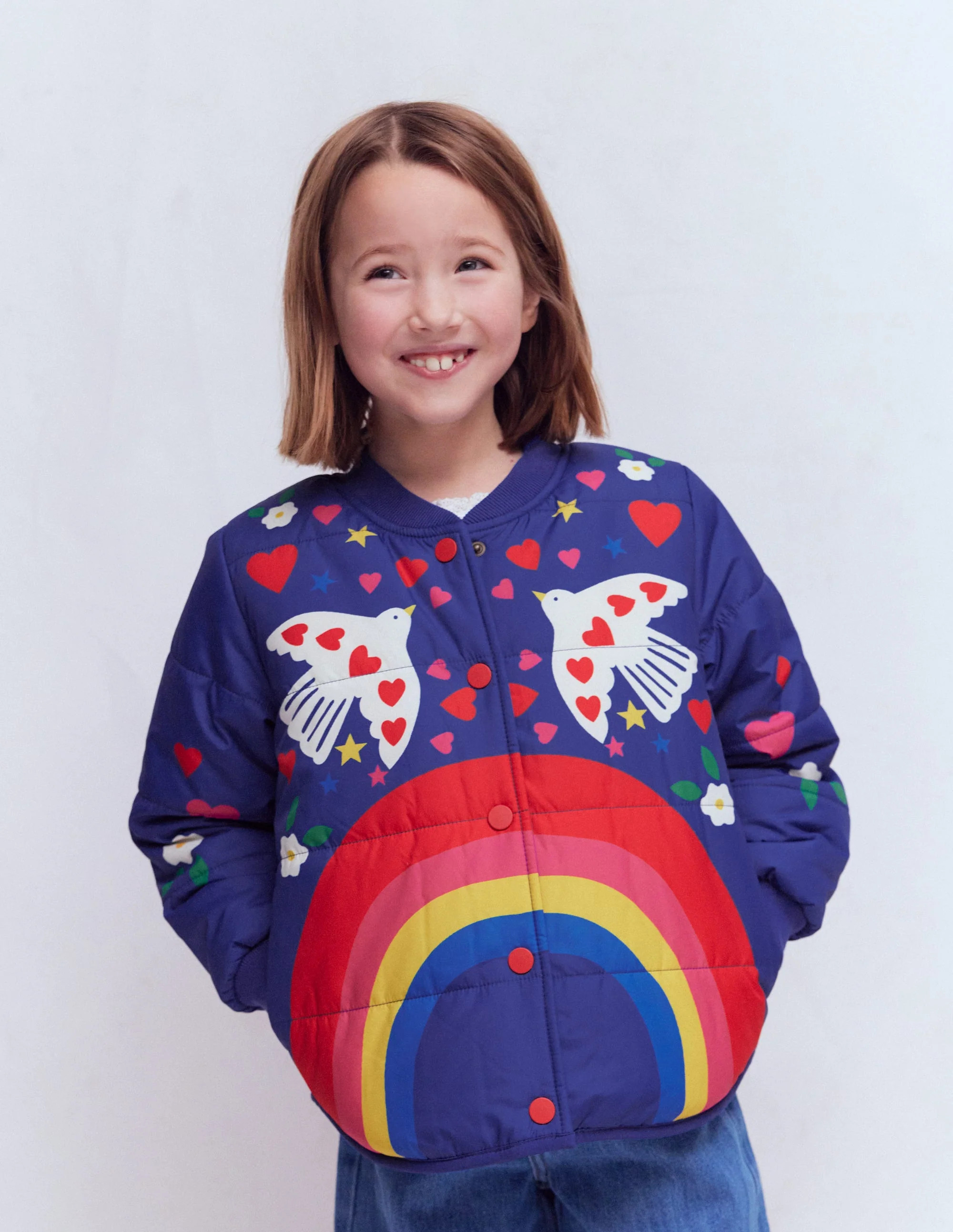 Fun Bomber Jacket-Navy Placement Rainbow Print | Boden (US)