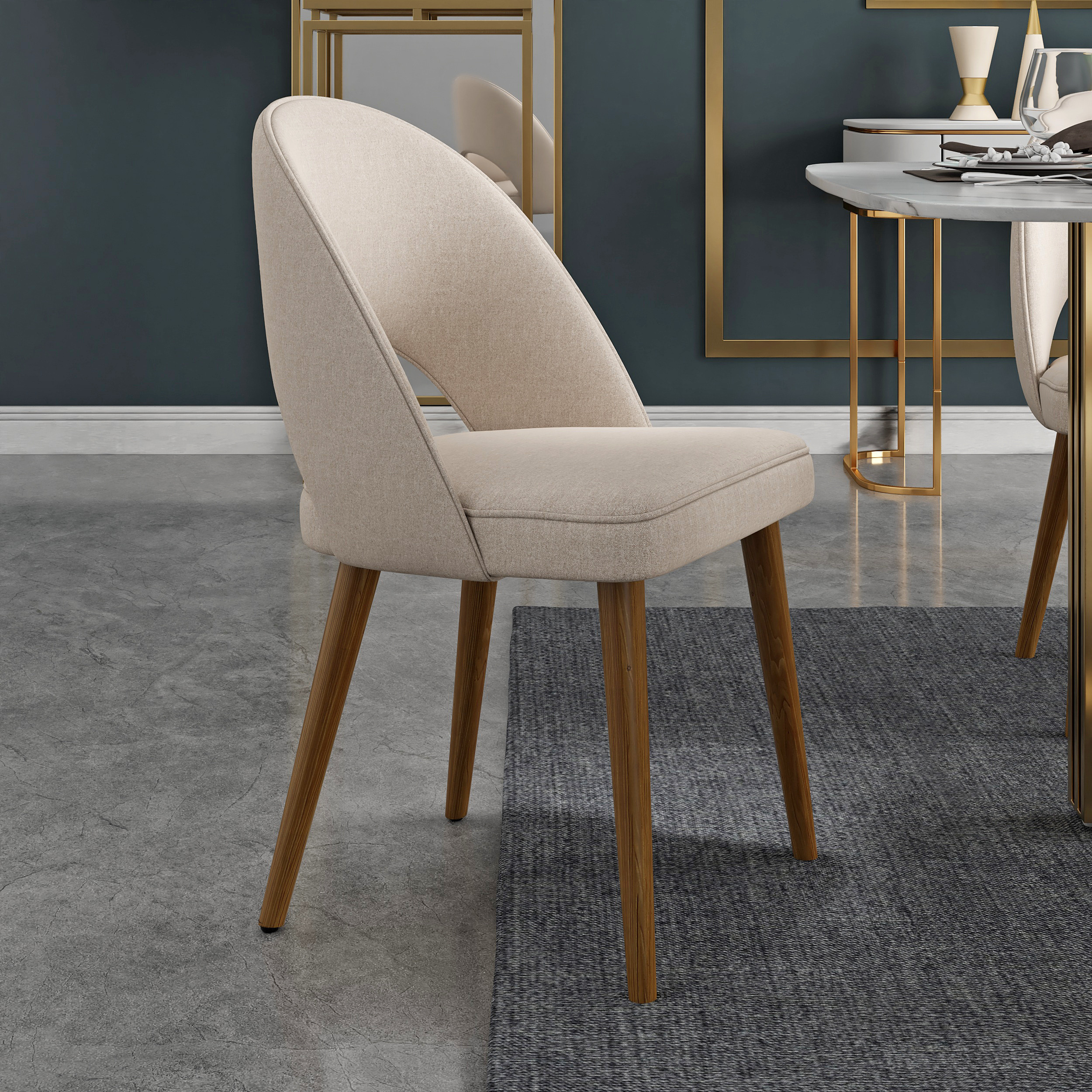 6-Pieces Modern Dining Chairs Cotton and Linen Upholstery Sand | Homary