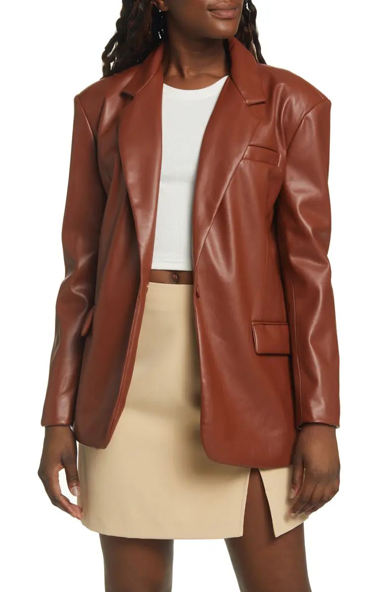 Oversize One-Button Faux Leather Blazer | Nordstrom