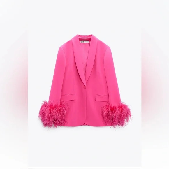 ZARA STRAIGHT CUT PINK FEATHER BLAZER | Poshmark