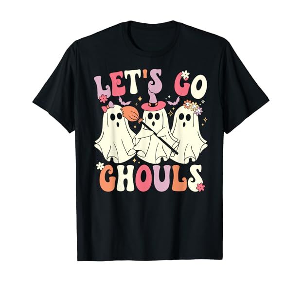 Let's Go Ghouls Halloween Ghost Costume Retro Groovy T-Shirt | Amazon (US)