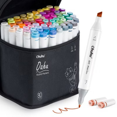 Ohuhu Alcohol Markers for Artist -Dual Tip Art Marker Set for Adults Coloring Illustration -Chisel &Fine -80 Colors -Refillable -Oahu of Ohuhu Markers | Target