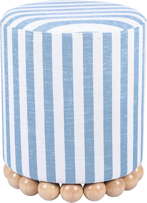 Tov Furniture Dex Pastel Blue Striped Linen Round Ottoman with Wooden Base | Amazon (US)
