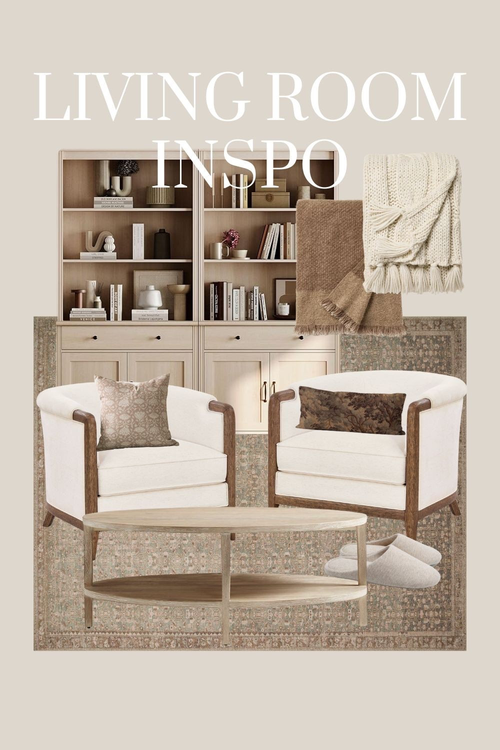 Living room inspo and links. Sofa, accent chairs, book shelves, coffee table, throw blankets, throw pillows, area rugs. 

#LTKHome #LTKStyleTip #LTKSeasonal
