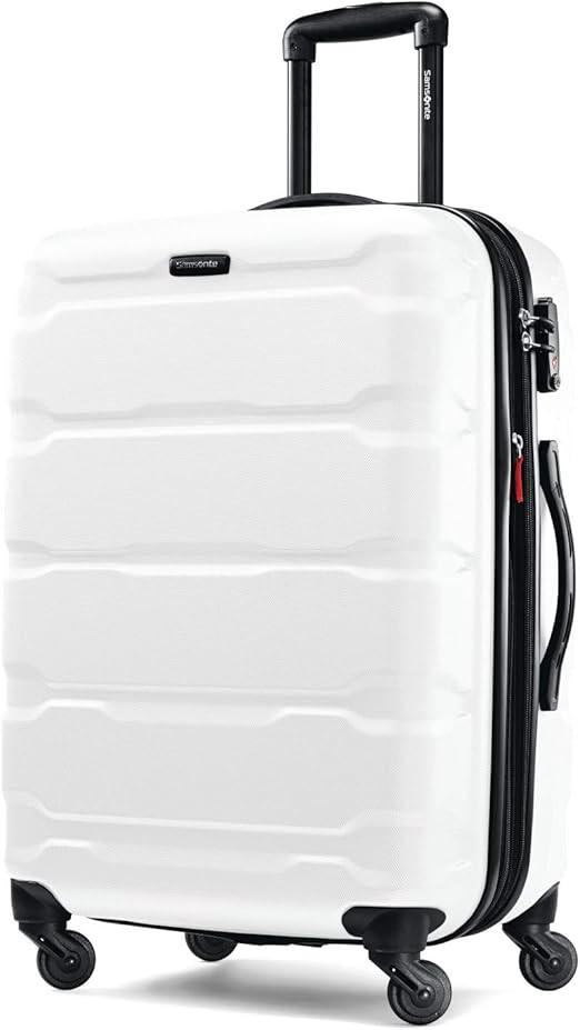 Samsonite Omni PC Hardside Expandable Luggage with Spinner Wheels, White, Checked-Medium 24-Inch | Amazon (US)