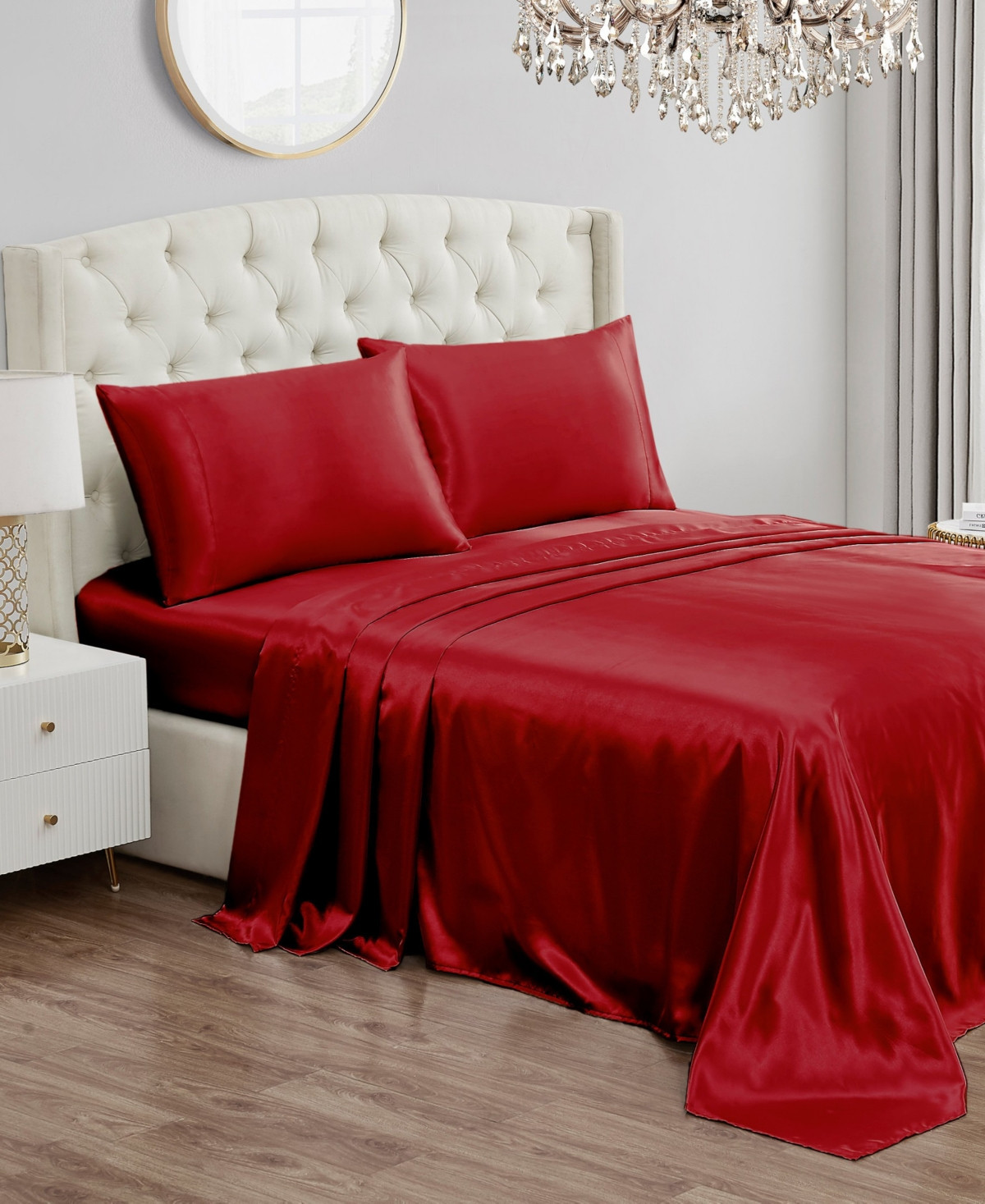 Juicy Couture Satin 4 Piece Sheet Set, Full - Red | Macy's