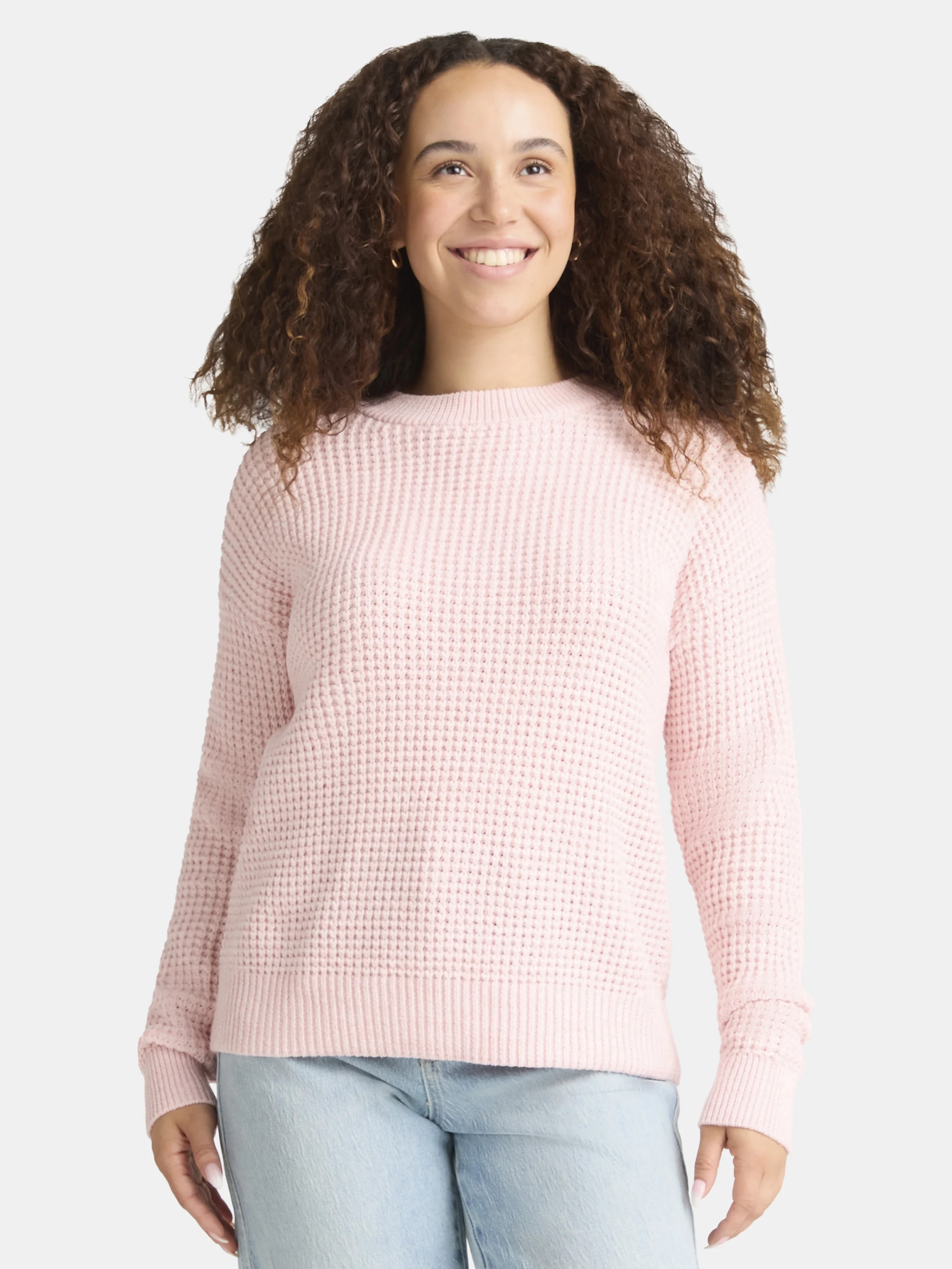 Time and True Women's Waffle Stitch Pullover Sweater, Midweight, Sizes: XS-XXXL - Walmart.com | Walmart (US)
