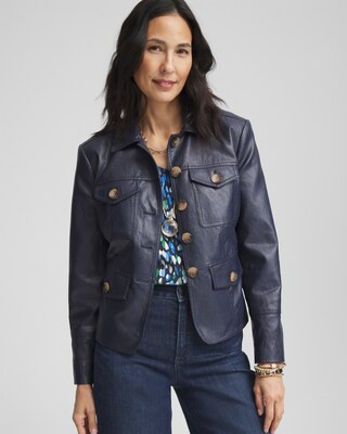 Women's Crinkle Faux Leather Peplum Jacket in Blue size XXL | Chico's | Chico's