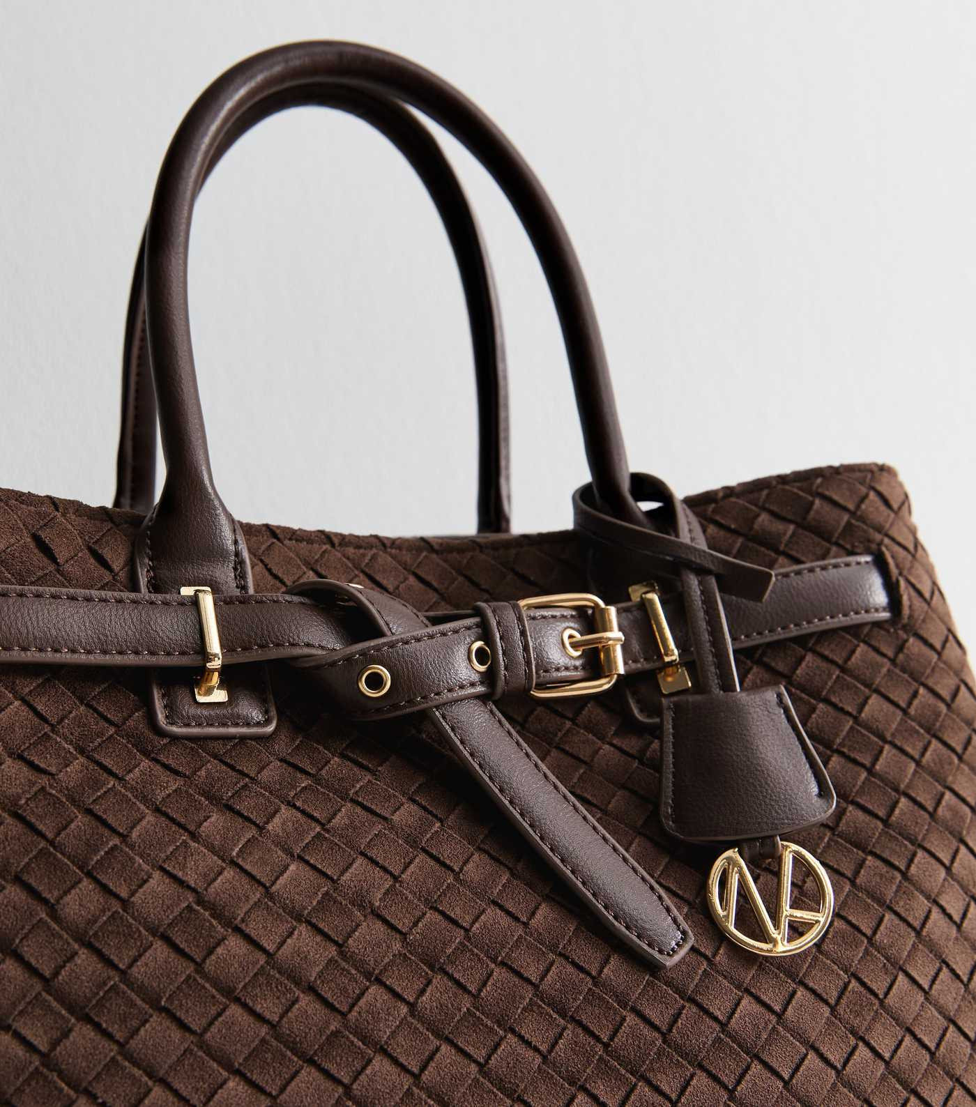 Dark Brown Faux Suede Triple Compartment Tote Bag | New Look | New Look (UK)