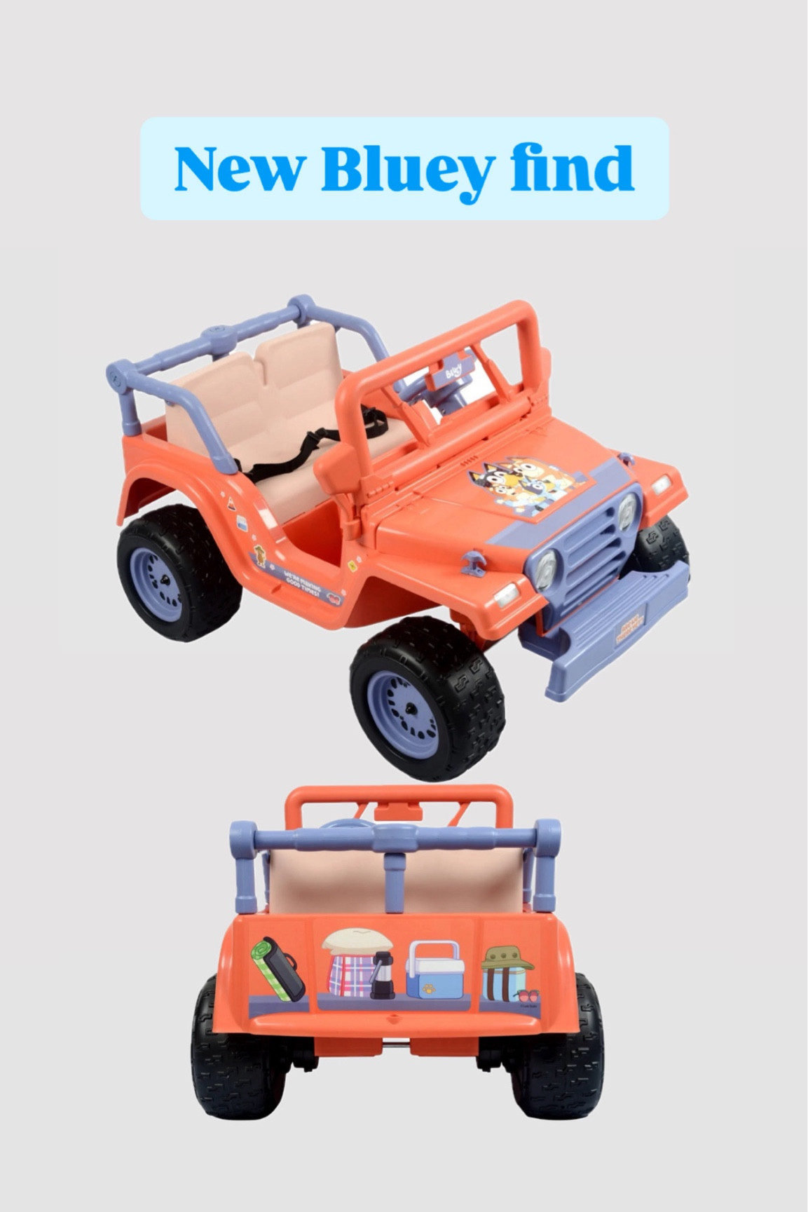 12V Battery powered ride on Bluey jeep for kids ages 3+ 
Seating capacity 2
Speed 3 mph

#LTKKids #LTKBaby #LTKFamily