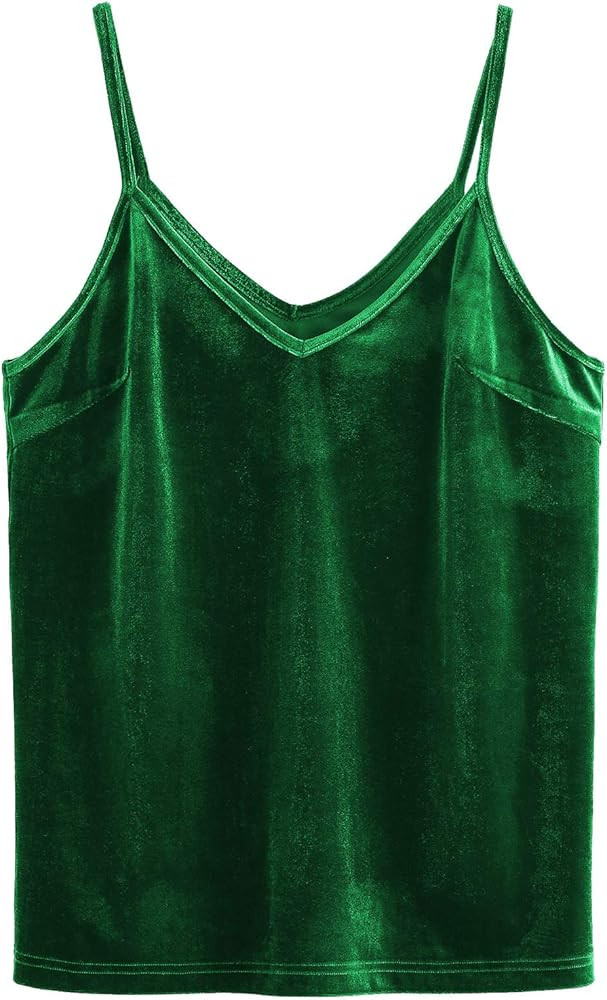 SheIn Women's Casual Basic Strappy Velvet V Neck Cami Tank Top | Amazon (US)