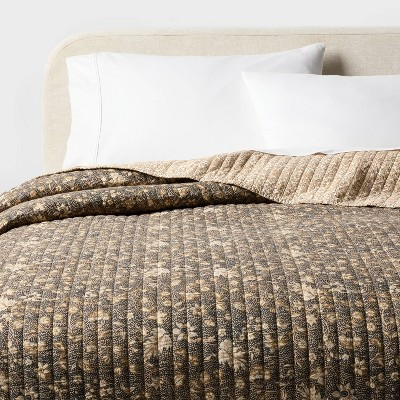 Full/Queen Floral Printed Cotton Gauze Reversible Quilt Brown - Threshold | Target