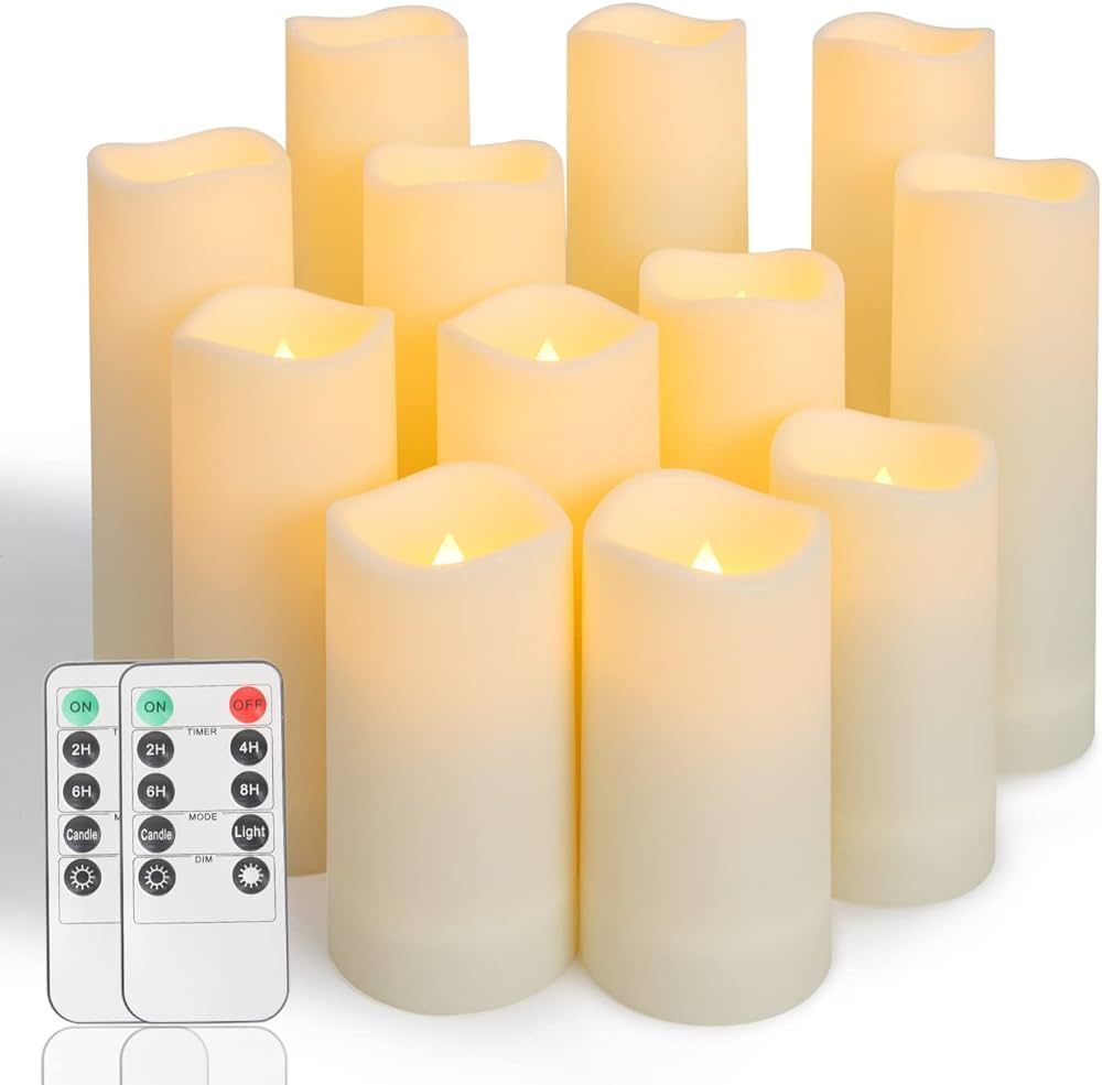 Metaku Flameless Flickering Candles Battery Operated LED Candles Set of 12 Ivory Candles with Rem... | Amazon (US)