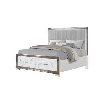Queen Bed –Upholstered LED Headboard With Marble-Patterned Footboard Storage And Metallic Trim For A Chic Modern Bedroom Statement | Wayfair North America