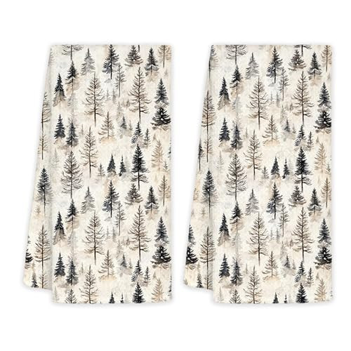 JINYO Rustic Christmas Tree Kitchen Towels, Winter Forest Pine Tree Decorative Hand Towels for Bathroom Kitchen, Farmhouse Christmas Xmas Dish Tea Towel, 16x24 Inch Set of 2 | Amazon (US)